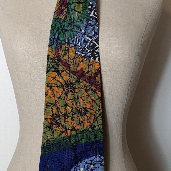 Vintage Tie Batik Abstract Design Pattern Boho Cotton Wide Unisex Art Handmade - Picture 7 of 8